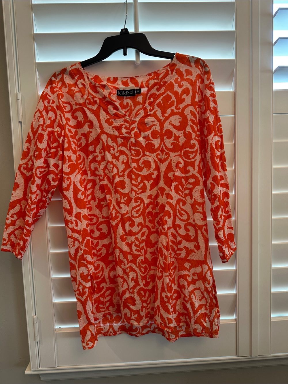 Orange and White Printed Women's Tunic Top/Cover Up